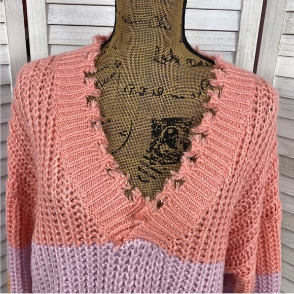 Wishlist Distressed Colorblock Grunge Pullover Sweater Medium Large Purple Multi - Picture 6 of 14